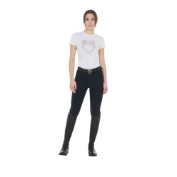 T-shirt femme slim fit rose avec strass Equestro Blanc