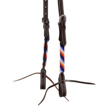 Western hoofdstel met een oor en parelborduurwerk Pool's Bruin