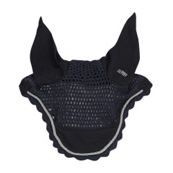 Bonnet anti-mouches poney Derby coton Marine / argent / marine Bleu