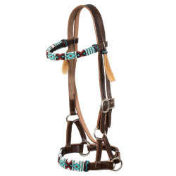 Bitloos hoofdstel met kopstuk versierd met gekleurde kralen Pool's Donkerbruin