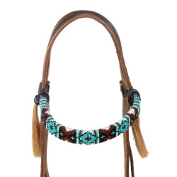 Fillet sans mors avec têtière décoré en perles colorées Pool's Marron foncé