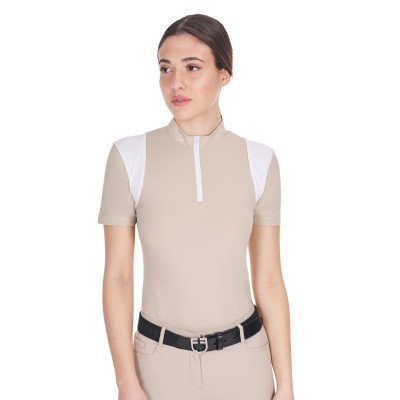 Polo d'entraînement femme coupe slim avec empiècements en mesh Equestro Oxford tan