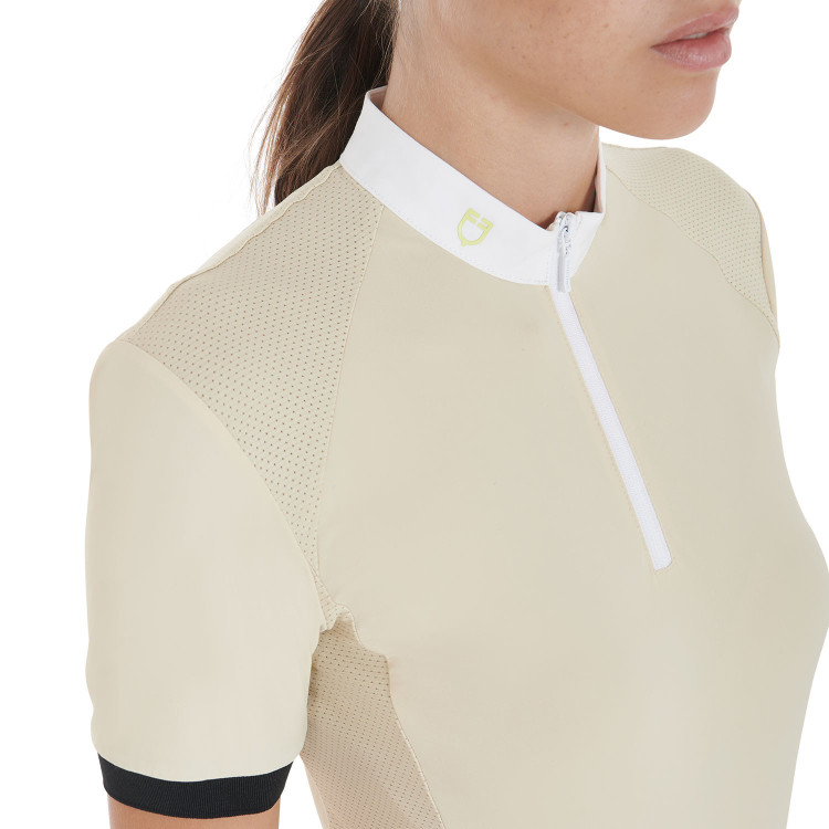 Polo de concours femme coupe slim avec empiècements contrastés sur les épaules Equestro Polo de concours femme coupe slim avec empiècements contrastés sur les épaules Equestro