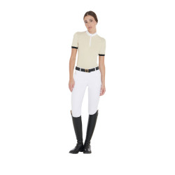 Wedstrijdpolo voor dames, slim fit, met contrasterende schouderstukken Equestro Beige
