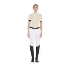 Polo de concours femme coupe slim avec empiècements contrastés sur les épaules Equestro Beige