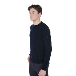Pull col rond Equestro homme en laine mérinos Marine Bleu marine