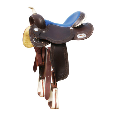 Selle Pool's 5020 met ruwe blauwe leren zitting voor barrel. Selle Pool's 5020 met ruwe blauwe leren zitting voor barrel.
