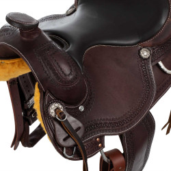 Selle western garnitures en acier inoxydable cuir grainé et estampage serpent 2817 Denver Huile foncé Marron Selle western garnitures en acier inoxydable cuir grainé et estampage serpent 2817 Denver Huile foncé Marron
