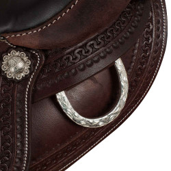 Selle western garnitures en acier inoxydable cuir grainé et estampage serpent 2817 Denver Huile foncé Marron Selle western garnitures en acier inoxydable cuir grainé et estampage serpent 2817 Denver Huile foncé Marron