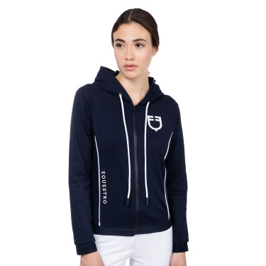 Dames-sweatshirt met frontale rits in interlock Equestro Marine blazer / wit Marineblauw