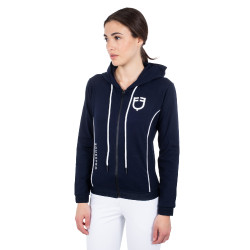 Dames-sweatshirt met frontale rits in interlock Equestro Marine blazer / wit Marineblauw