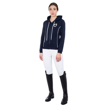 Dames-sweatshirt met frontale rits in interlock Equestro Marine blazer / wit Marineblauw