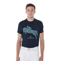 Heren T-shirt van katoen Equestro slim fit met Jump-print Marine Marineblauw