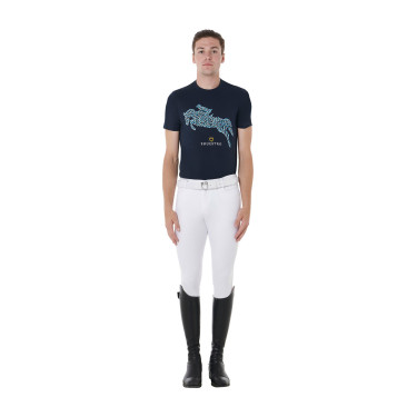 T-shirt en coton Equestro pour homme coupe slim imprimé Jump Marine Bleu marine