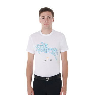 T-shirt en coton Equestro pour homme coupe slim imprimé Jump Blanc