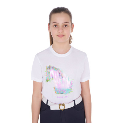 T-shirt fille avec imprimé cheval en interférence Equestro Blanc