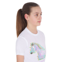 T-shirt fille avec imprimé cheval en interférence Equestro Blanc T-shirt fille avec imprimé cheval en interférence Equestro Blanc