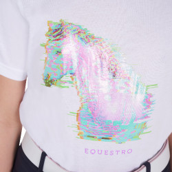 T-shirt fille avec imprimé cheval en interférence Equestro Blanc T-shirt fille avec imprimé cheval en interférence Equestro Blanc