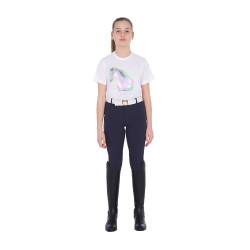 T-shirt fille avec imprimé cheval en interférence Equestro Blanc T-shirt fille avec imprimé cheval en interférence Equestro Blanc