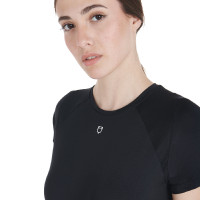 Dames slim fit trainingsshirt techniek Equestro Zwart