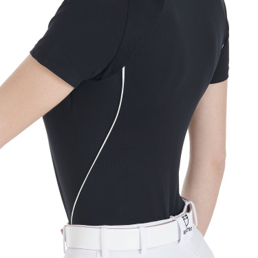 Dames slim fit trainingsshirt techniek Equestro Zwart