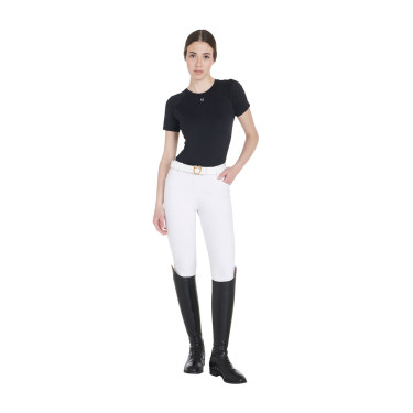 Dames slim fit trainingsshirt techniek Equestro Zwart
