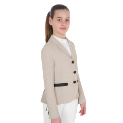 Veste de concours trois boutons fille en mesh Equestro Oxford tan Rose