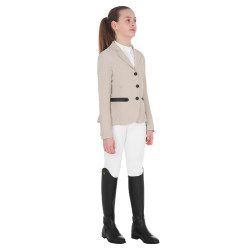 Veste de concours trois boutons fille en mesh Equestro Oxford tan Rose