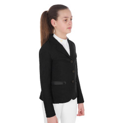 Veste de concours trois boutons fille en mesh Equestro Noir Veste de concours trois boutons fille en mesh Equestro Noir