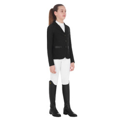 Veste de concours trois boutons fille en mesh Equestro Noir Veste de concours trois boutons fille en mesh Equestro Noir