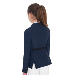 Veste de concours trois boutons fille en mesh Equestro Marine Bleu marine