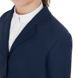 Veste de concours trois boutons fille en mesh Equestro Marine Bleu marine