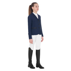 Veste de concours trois boutons fille en mesh Equestro Marine Bleu marine