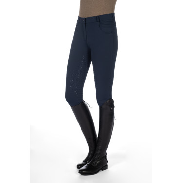 Verwarmde broek HKM Comfort Style 1/1 met siliconen Donkerblauw