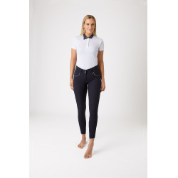 Hoge taille broek met siliconen kniestukken Aubrey Horze dames Donker marineblauw
