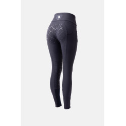 Broek met siliconen lederen zitvlak Désirée en hoge taille dames Horze Donker marineblauw