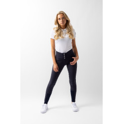 Broek met siliconen lederen zitvlak Désirée en hoge taille dames Horze Donker marineblauw