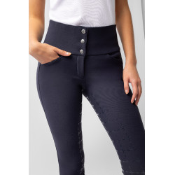 Broek met siliconen lederen zitvlak Désirée en hoge taille dames Horze Donker marineblauw
