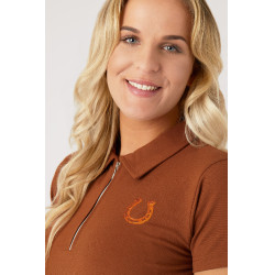 Polo Amy coton extensible manches courtes femme Horze Tabac Marron Polo Amy coton extensible manches courtes femme Horze Tabac Marron