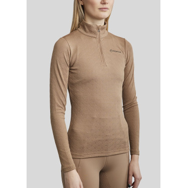Polo Montar MoCilia Jacquard raffiné manches longues femme Latté Marron