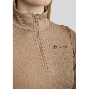 Polo Montar MoCilia Jacquard raffiné manches longues femme Latté Marron