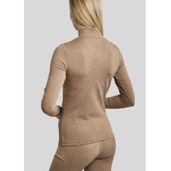 Polo Montar MoCilia Jacquard raffiné manches longues femme Latté Marron