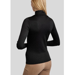 Polo Montar MoCilia Jacquard verfijnd dames lange mouwen Zwart