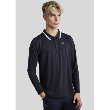 Polo Montar MoDrake heren contrasterende kraag lange mouwen Donker marineblauw