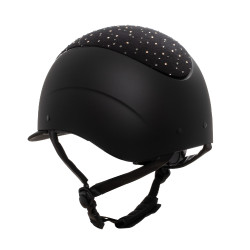 Matte helm met smalle vizier en logo in strass, goedgekeurd volgens EN 1384-2023 Equestro Zwart / glanzend zwart