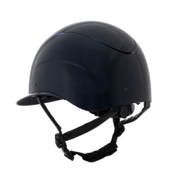 Casque sangle en similicuir poli homologué EN 1384-2023 Equestro Marine / violet Bleu