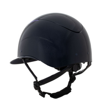 Casque sangle en similicuir poli homologué EN 1384-2023 Equestro Marine / violet Bleu
