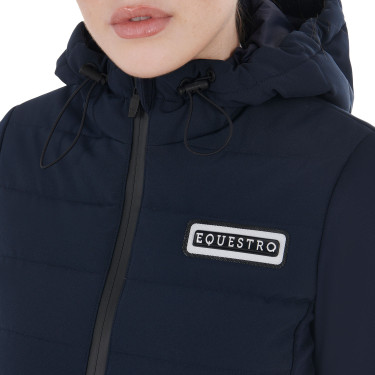 Donsjas met capuchon Equestro dames in technische mix Marineblazer Marineblauw