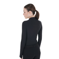 Polo d'entraînement femme en tissu stretch Equestro Noir Polo d'entraînement femme en tissu stretch Equestro Noir