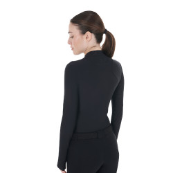 Polo d'entraînement femme en tissu stretch Equestro Noir Polo d'entraînement femme en tissu stretch Equestro Noir